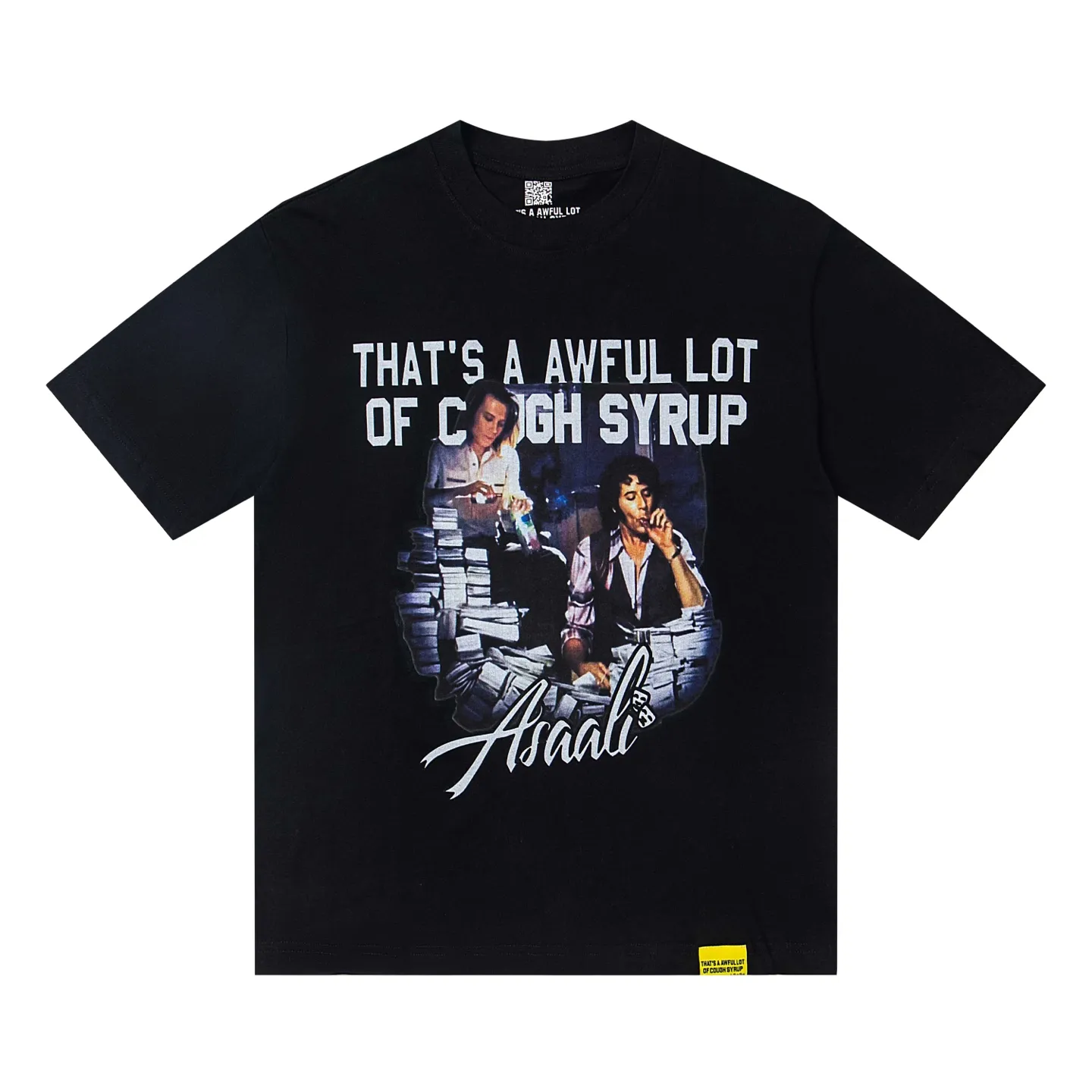 2206# Active Black (white ink direct injection) | THAT'S A AWFUL LOT OF COUGH SYRUP In Stock Real shot American simple fashion brand loose casual T-shirt Fabric (fabric): 32 counts Weight combed double yarn pure cotton Sizes (size): S-M L X L Color (colour): Active Black